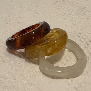 Set of 3 Resin Square Hoop Bangle Bracelets - Clear, Amber, Tortoiseshell